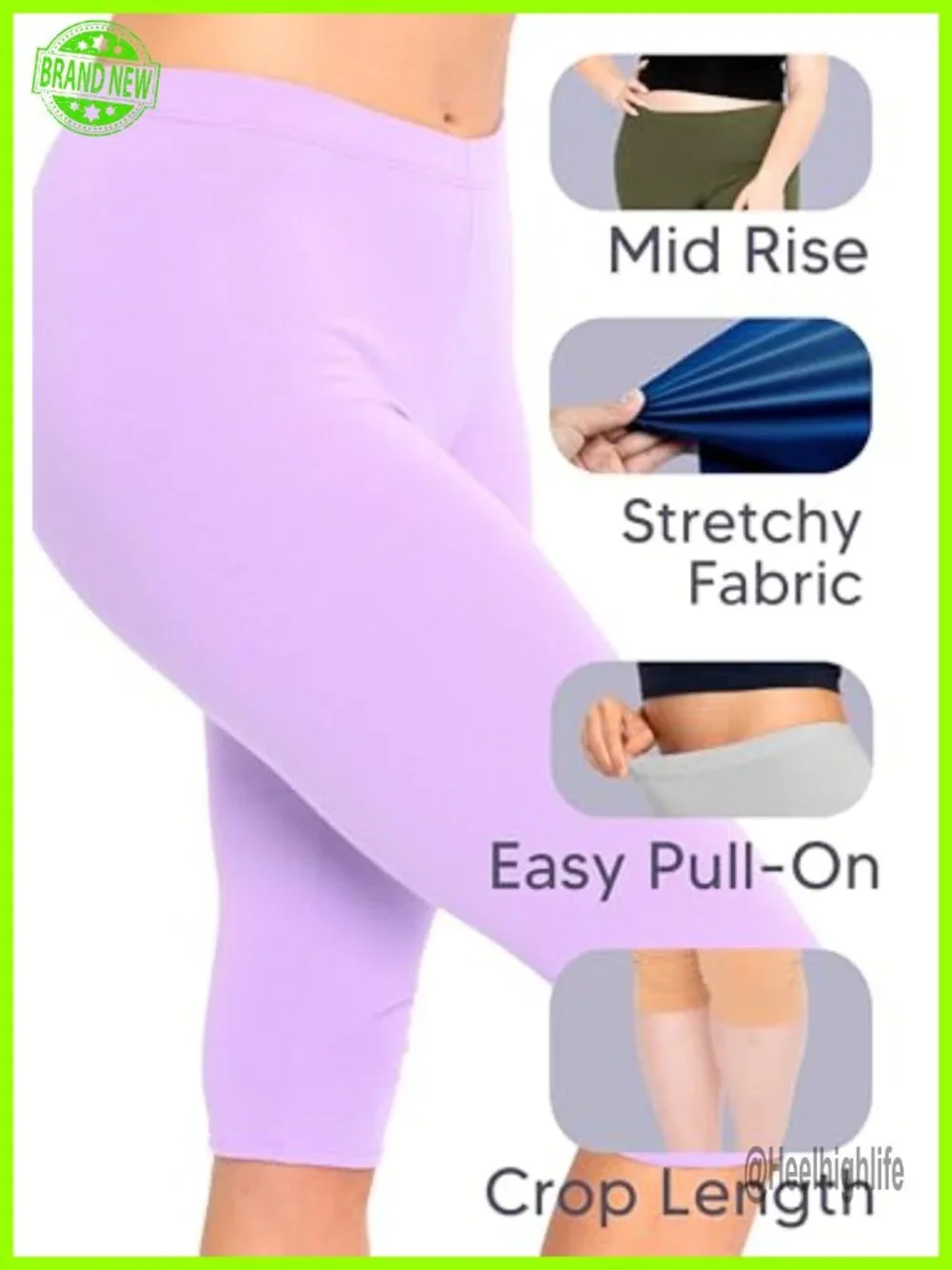 Cotton Spandex Capri Leggings Knee Length Plus Size High Waist